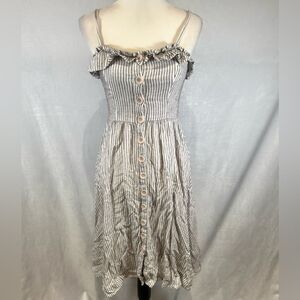 French Connection cotton blend striped ruffle midi dress size 2